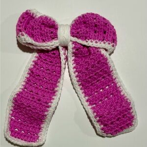 Fuchsia and White Crochet Bow